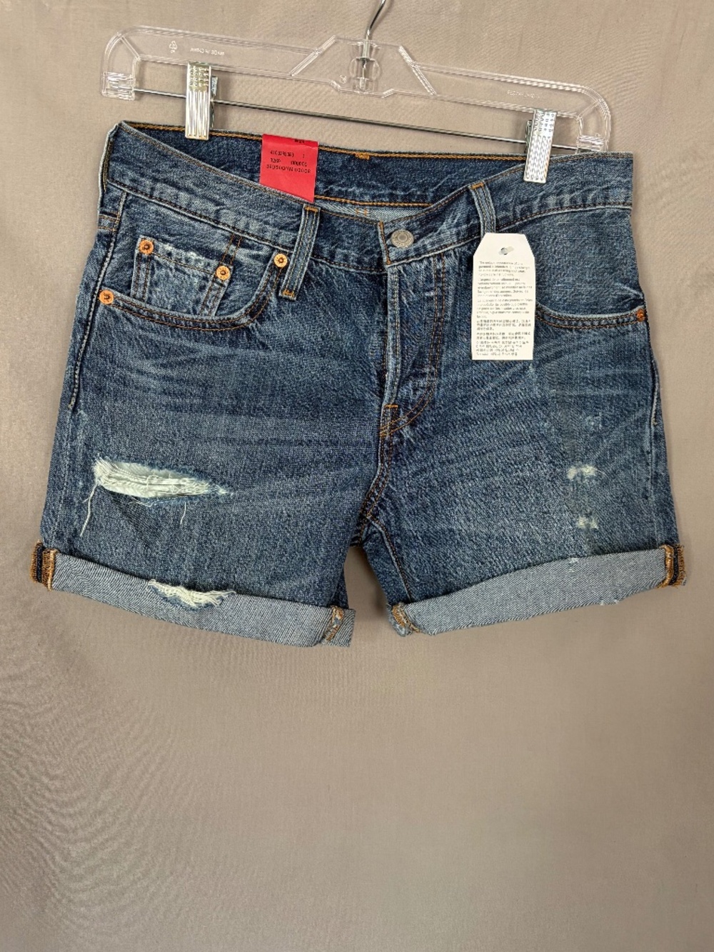 Levi's 501ct Jean Shorts Distressed with cuffed hem, Blue color Size 24 (NWT)